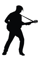 Musician with guitar in concert silhouette vector on white background
