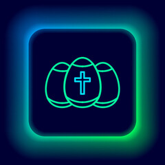 Fototapeta premium Glowing neon line Easter egg icon isolated on black background. Happy Easter. Colorful outline concept. Vector.