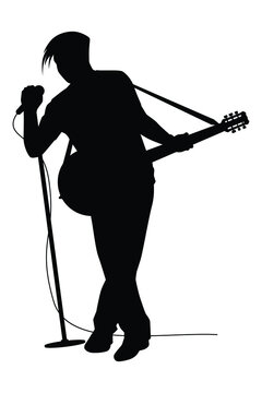 recommend clip art: Musician with guitar in concert silhouette vector on white background