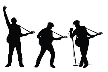 Set of musician with guitar in concert silhouette vector on white background