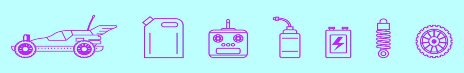 set of rc car cartoon icon design template with various models. vector illustration isolated on blue background