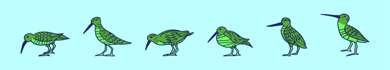 set of snipe cartoon icon design template with various models. vector illustration isolated on blue background