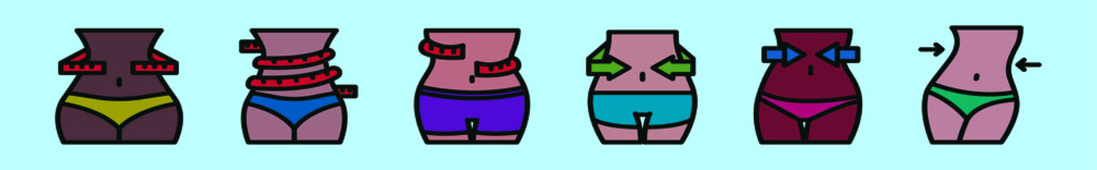 set of slimming cartoon icon design template with various models. vector illustration isolated on blue background