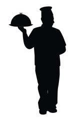 Chef in restaurant silhouette vector on white background