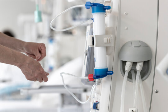 starting up a hemodialysis machine in a nephrology department