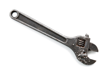 Single steel wrench isolated on white background. Swedish adjustable wrench. old wrench on isolated white background. plumbing repair. Tools.