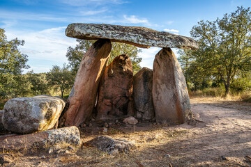 A megalithic dolmen used as tomb found in Barbacena, Portugal