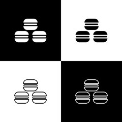 Set Macaron cookie icon isolated on black and white background. Macaroon sweet bakery. Vector.