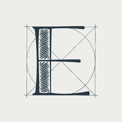E letter logo with construction grid lines.