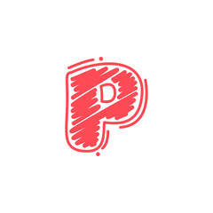 P letter logo in childish wax crayons scribbles style.