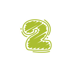 Number two logo in childish wax crayons scribbles style.