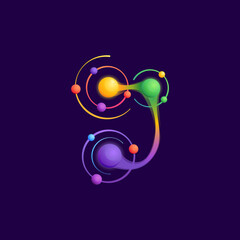 J letter logo with atoms orbits.