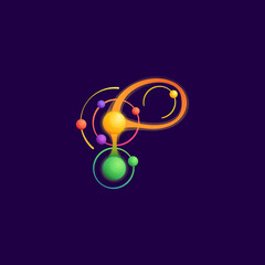 P letter logo with atoms orbits.