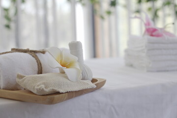 Spa accessories,Beautiful composition of spa , spa relax concept,  herbs for massage, beautiful sap...