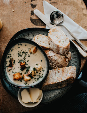 Soup and Bread at a Restaurant in Scotland