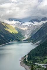Obraz premium Glacier view of Schlegeisspeicher reservoir in zillertal Austria