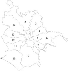 Simple vector white map with black borders and numbers of municipalities of Rome, Italy