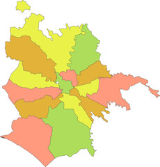 Simple vector pastel map with black borders of municipalities of Rome, Italy