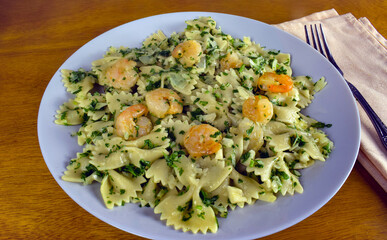 farfalle and shrimp and parsley