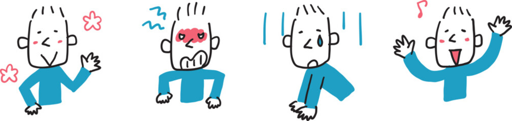 かわいい男性の喜怒哀楽イラスト　上半身