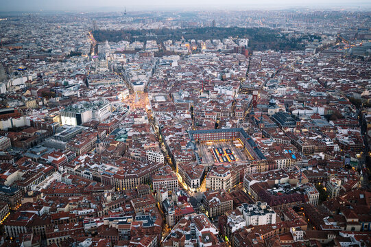 Image of the city of Madrid, Spain, on a cloudy winter day