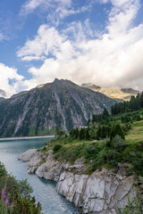 Mountain view of Schlegeisspeicher reservoir in Zilltergal Austria