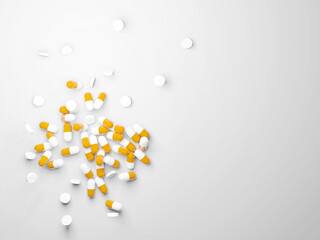 大量のカプセルと錠剤(薬、サプリメント)の写真