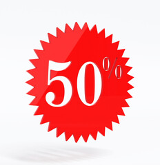 Sale 50 percent in red 3d rendering