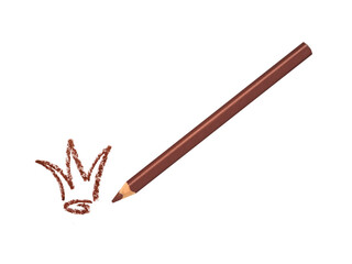 Brown lip pencil with trace isolated on white