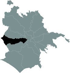 Black location map of Roman Municipio XII – Monte Verde municipality inside gray map of Rome, Italy