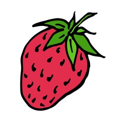  Red ripe strawberries, summer seasonal fruits, fruit print, juicy red strawberries, vector illustration in doodle style.