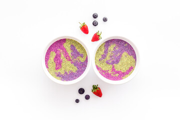 Vegan Acai detox smoothie bowles with berries and chia seeds