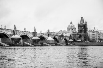 Prague Charles Bridge in winter
