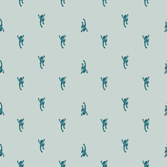 Fototapeta premium Seamless doodle animal pattern with navy blue little frog ornament. Grey background. Simple design.