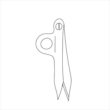 Large scissors for patterns and sewing, tailor's scissors with black holders, vector image in doodle style, hand draw, isolate on a white background.