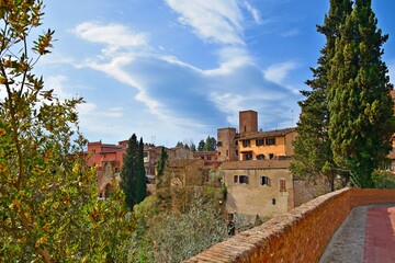 Tuscan medieval village of Certaldo Alto in the province of Florence, Italy. The town is famous for...