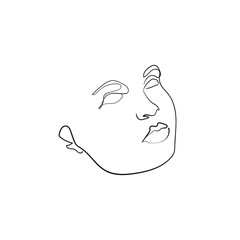 Beautiful young girl line art. Attractive face, plump lips. Continuous one line drawing. Modern minimalism art, aesthetic contour. Avant garde style illustration