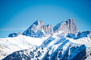 Plakat Winter landscape in Dolomites Mountains, Italy
