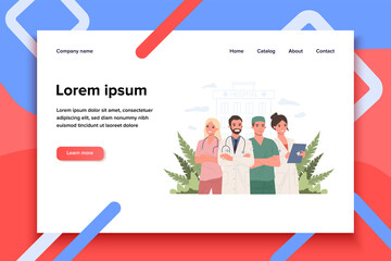 Hospital doctor staff. Physician, practitioner with stethoscope, surgeon flat vector illustration. Healthcare, medicine, clinic, occupation concept for banner, website design or landing web page