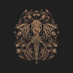 Elephant illustration with engraving style