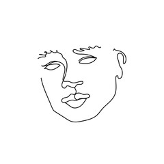 Elegant modern portrait minimalist style continuous line art. Looks straight. Nice facial features. Abstract linear sketch. Pretty face, profile. Avant garde style illustration