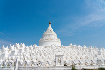 White Hsinbyume pagoda against clear blue sky, Mingun, Mandalay, Sagaing Township, Sagaing District, Sagaing Region, Myanmar