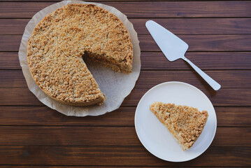 Freshly baked homemade double crutsed apple crumb pie. Sweet food.