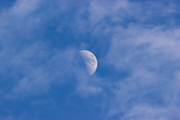 Moon on a blue sky and white clouds