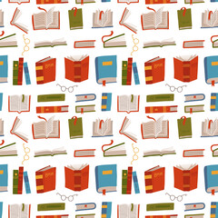 Different Colorful Books Seamless Pattern. Vector flat hand draw illustration