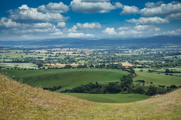 Fototapeta na wymiar landscape with fields, shorpshire hills