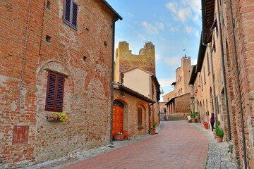 Tuscan medieval village of Certaldo Alto in the province of Florence, Italy. The town is famous for being the birth and death place of the poet and writer Giovanni Boccaccio