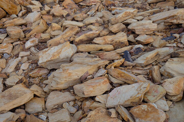 Closeup natural rock stone with mineral on walkway at beach