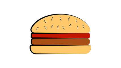burger on a white background, illustration. delicious burger with filling. fast and affordable food. unhealthy snack, lunch with a sandwich