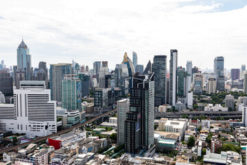 BANGKOK, THAILAND - AUGUST 27, 2020 : view of Bangkok's skyline in the area of Sukhumvit, the business district of Bangkok.